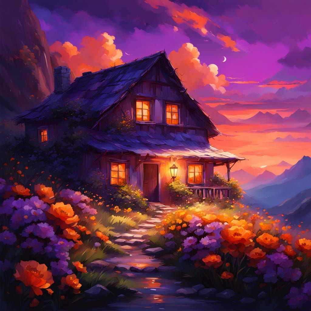 Purple Sunset Haven Amidst Vibrant Orange Bloom
