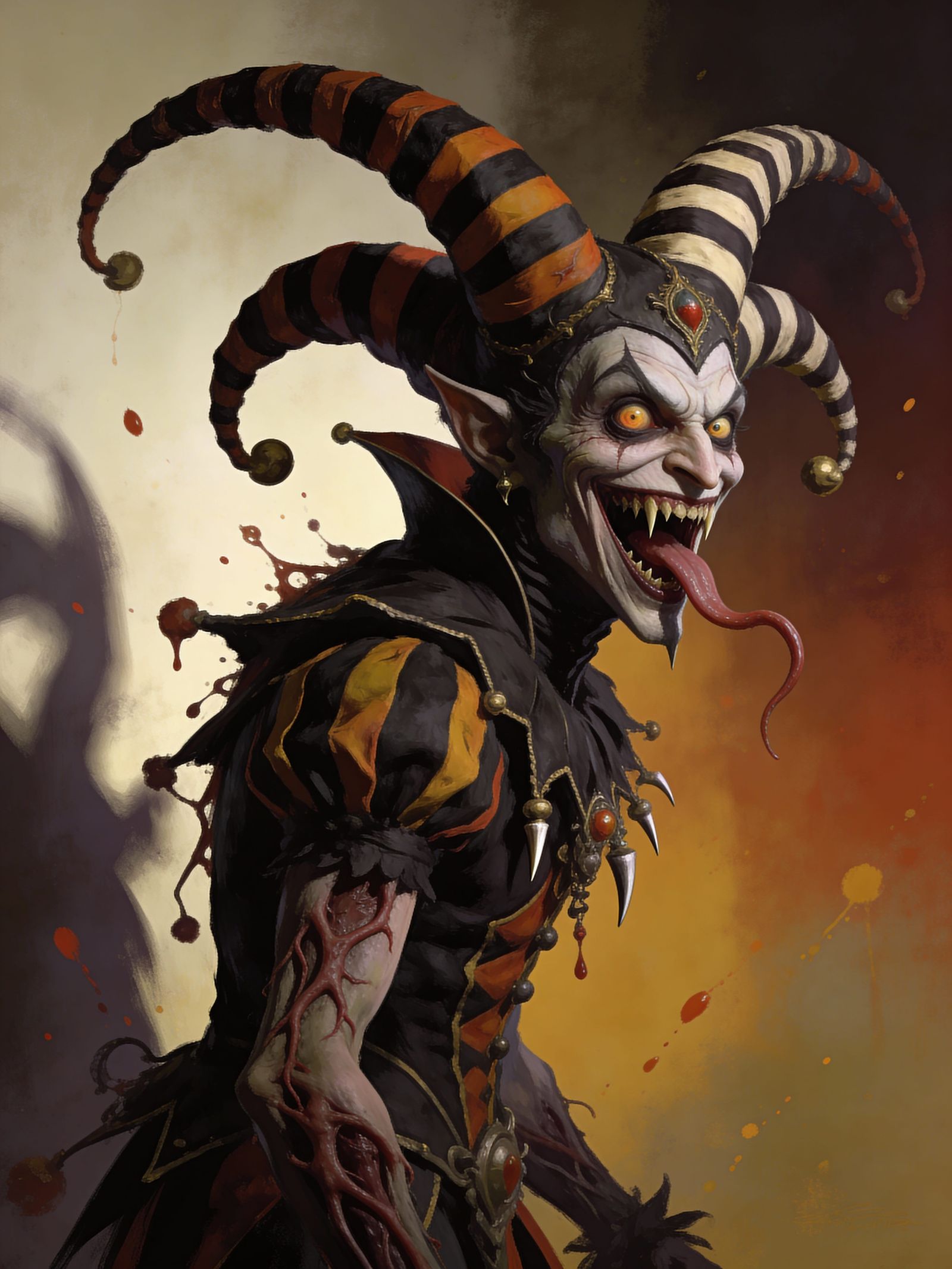 Morbid Fantasy Jester With Horns in Dark Style