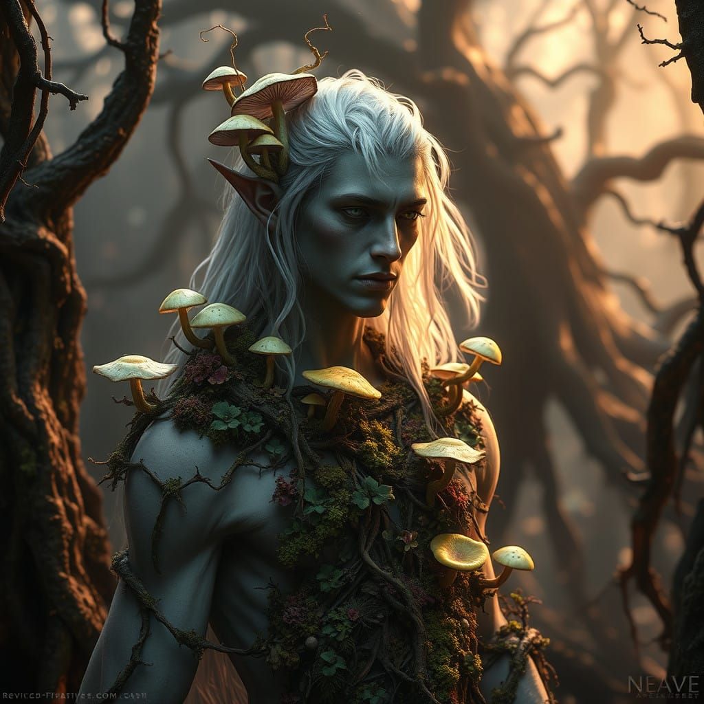 Dark Fantasy Elf Druid Consumed by Rot and Fungi