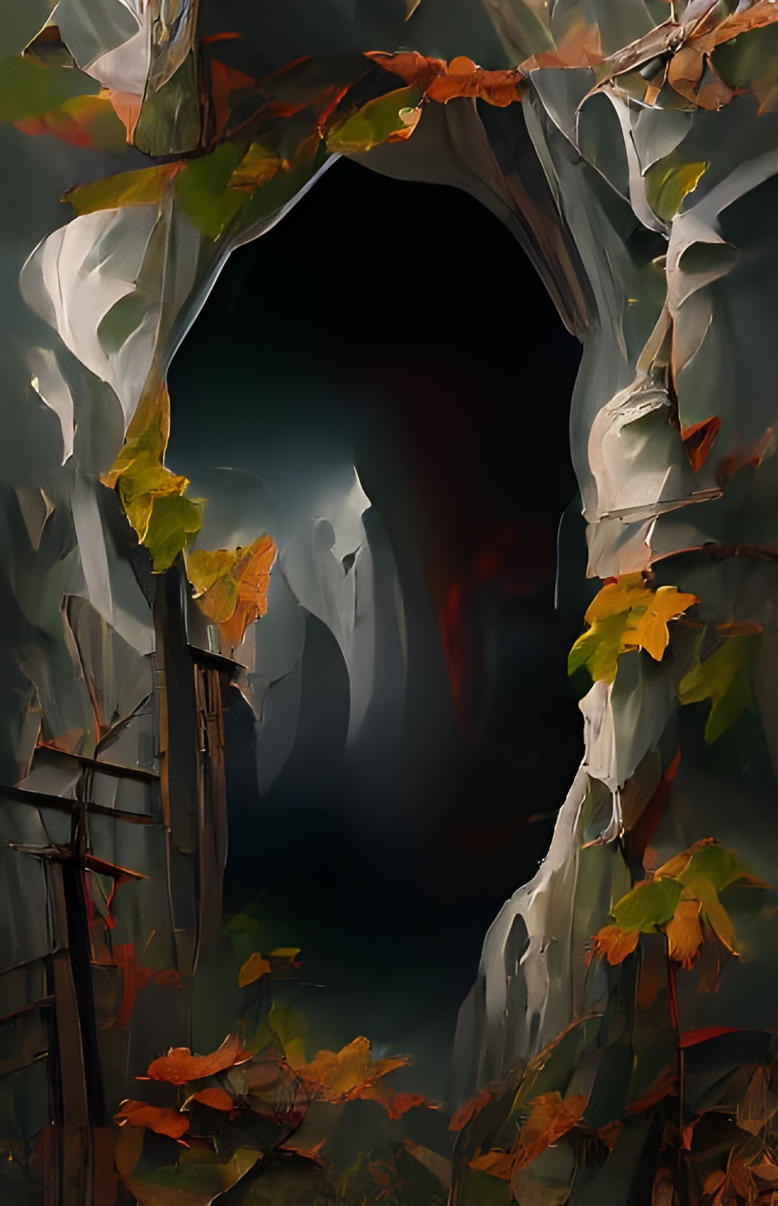Sinister Cave Entrance with Autumn Vines