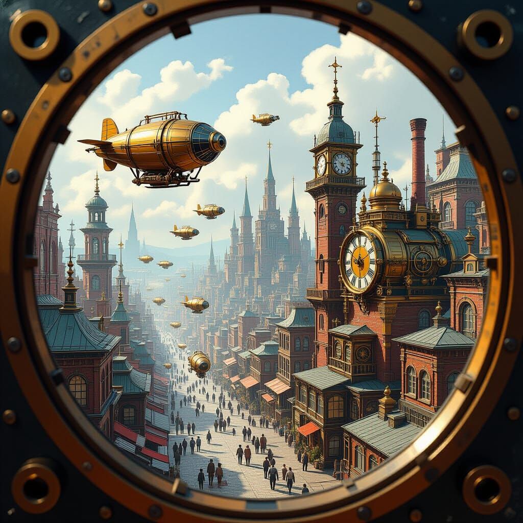 Steampunk Cityscape Through Antique Lens