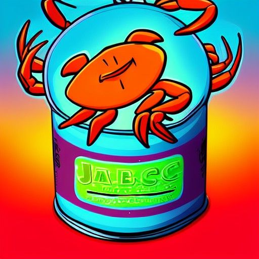 Cartoon Crab on Juice Can: Neon Anime Art