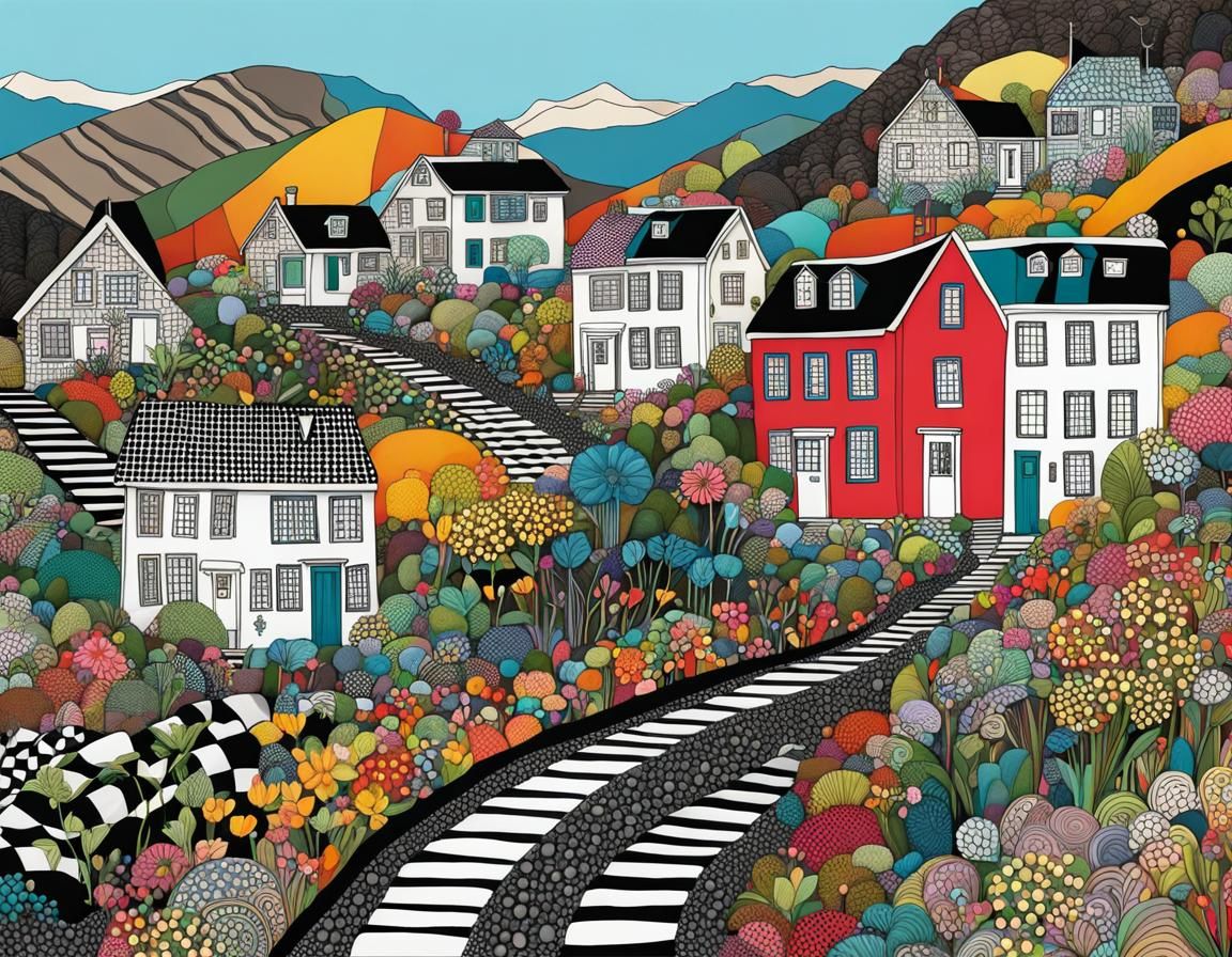 Zentangle Mountain Road with Contrasting Patterns