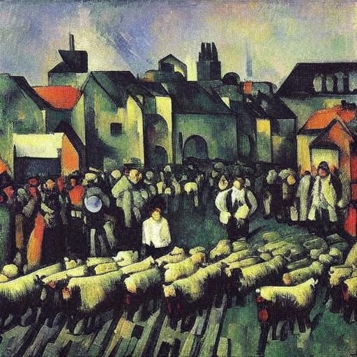 Cheerful Merchants Trading, Cubist Historical Photo