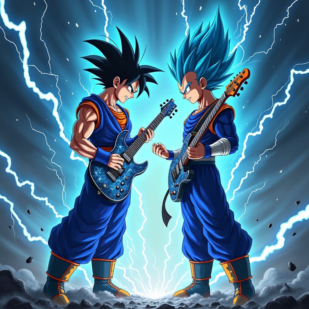 Goku and Vegeta: Super Saiyan Blue Guitar Duel