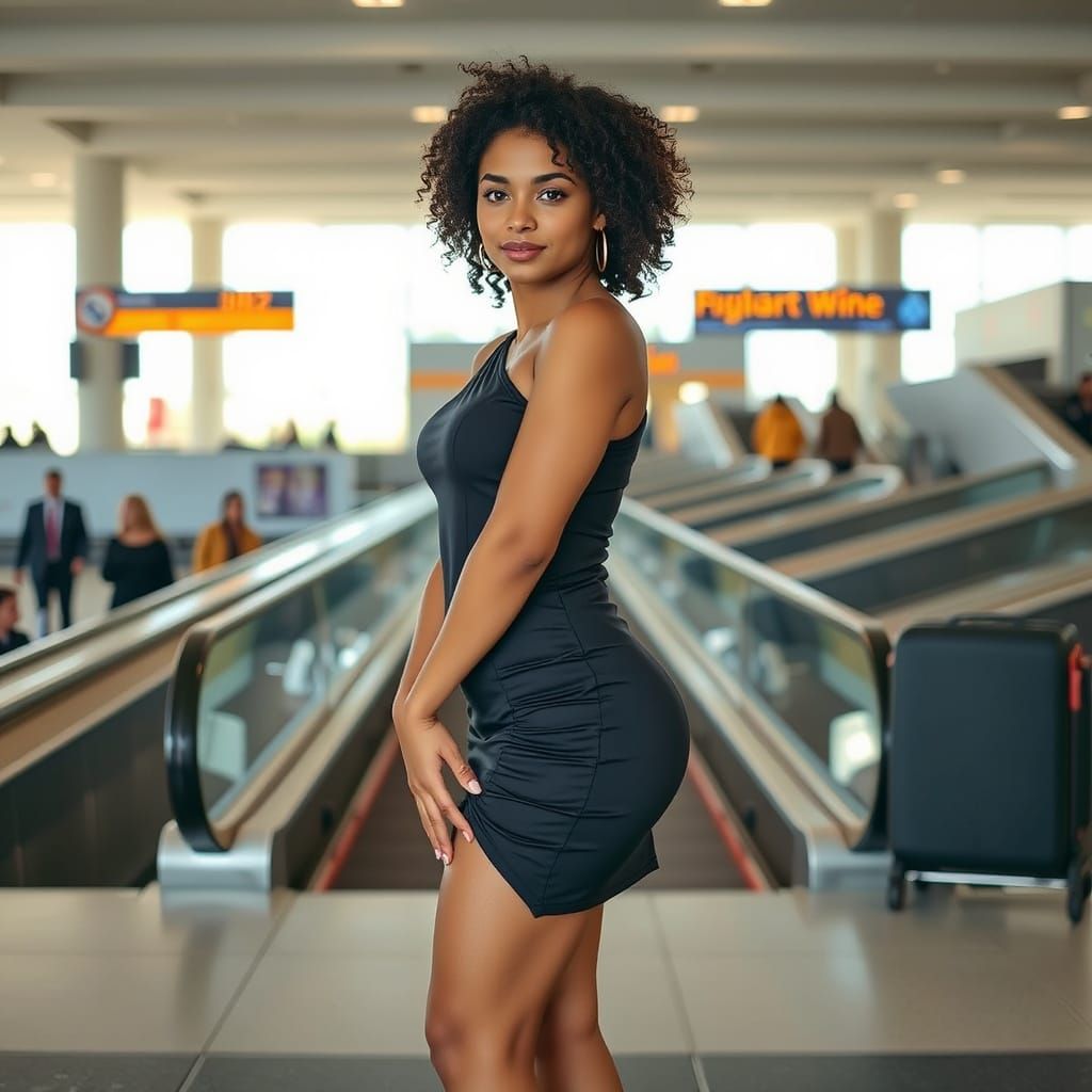 Sensual Dominican Woman in Airport Glamour