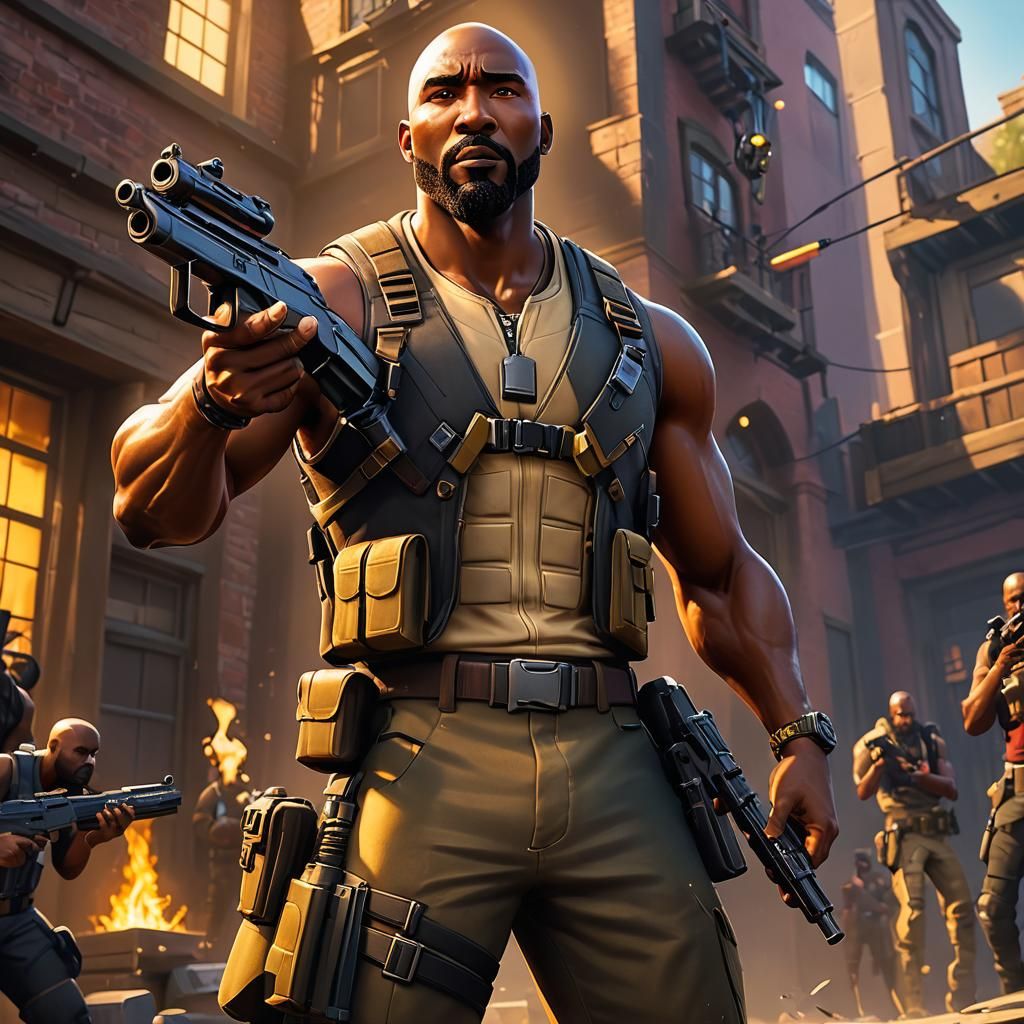 African American Man in Fortnite Pose, Cinematic Art
