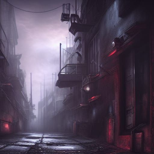 Ominous Dark Alley in Post-Apocalyptic Dystopia
