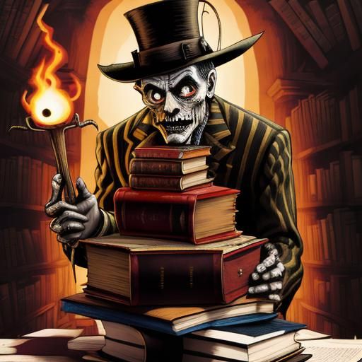 Disturbing Zombie Librarian in Art Brut Style