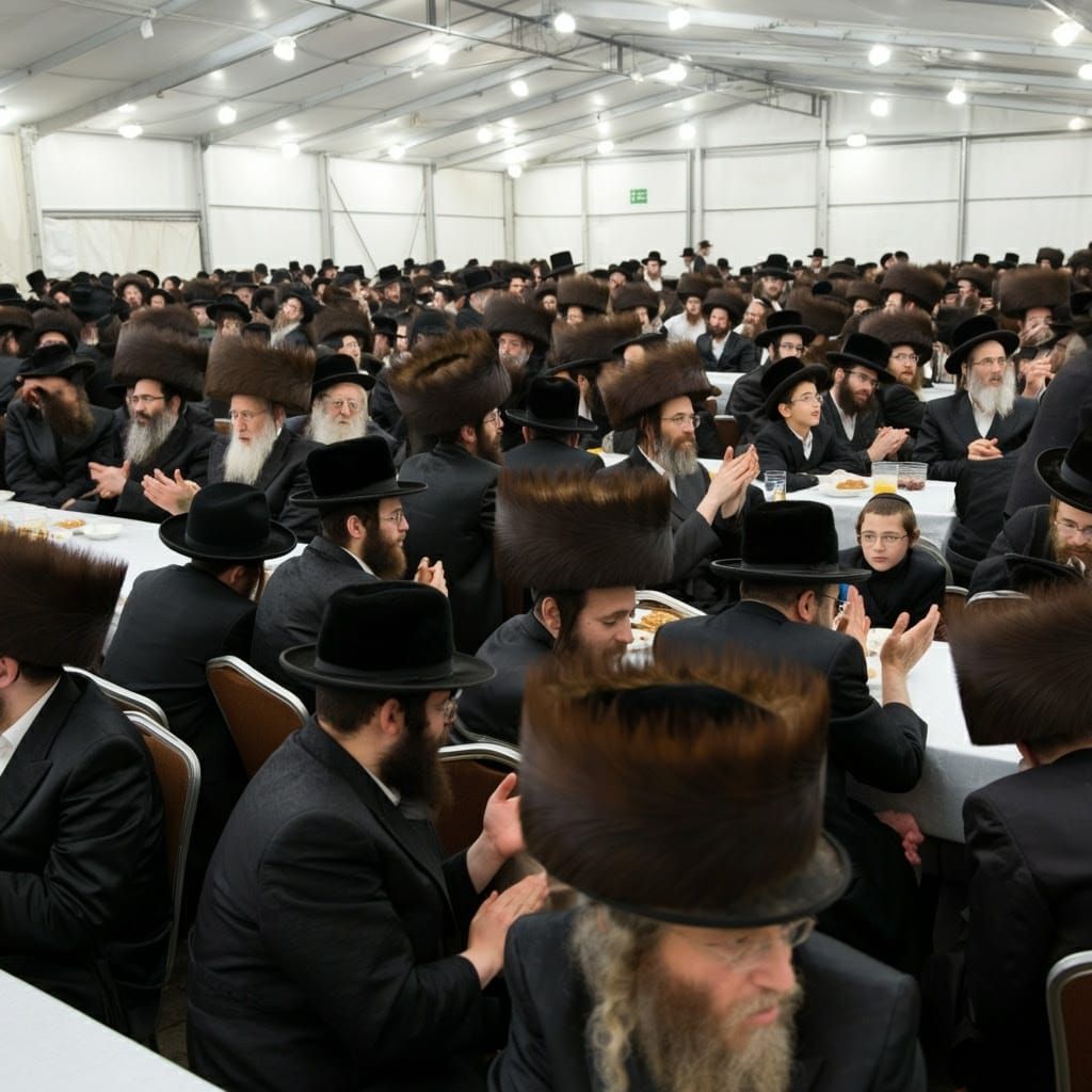 Formal Gathering of Orthodox Jewish Men and Boys in a Spacio...