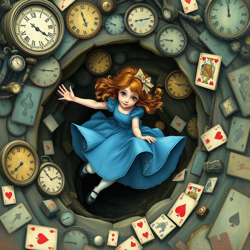 Alice in Wonderland Falling into Rabbit Hole