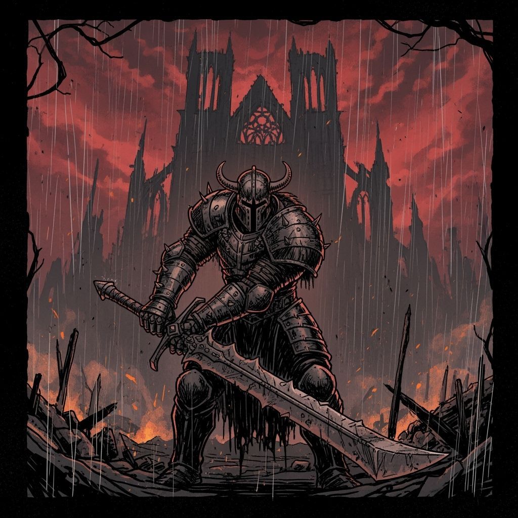 Grimdark Scene in Graphic Novel Style