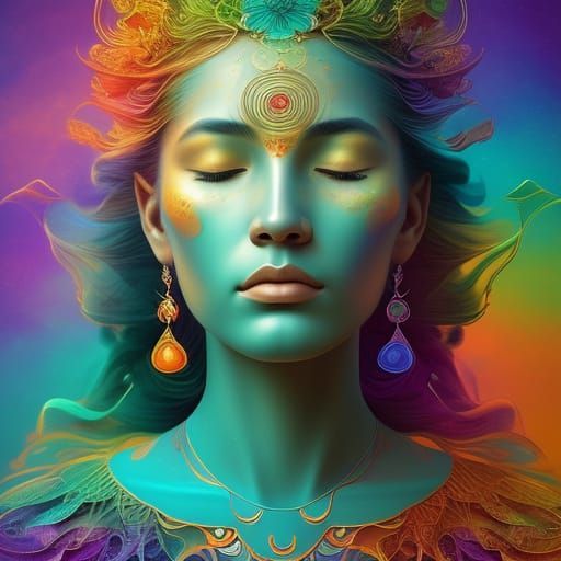 Celestial Goddess in Vibrant Turquoise and Gold