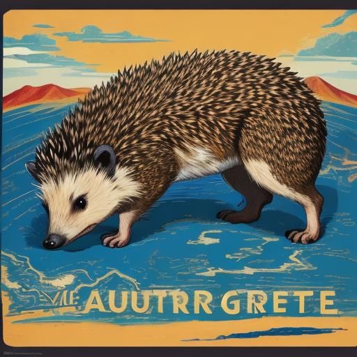 Hedgehog's Australian Adventure: A Vintage Travel Poster