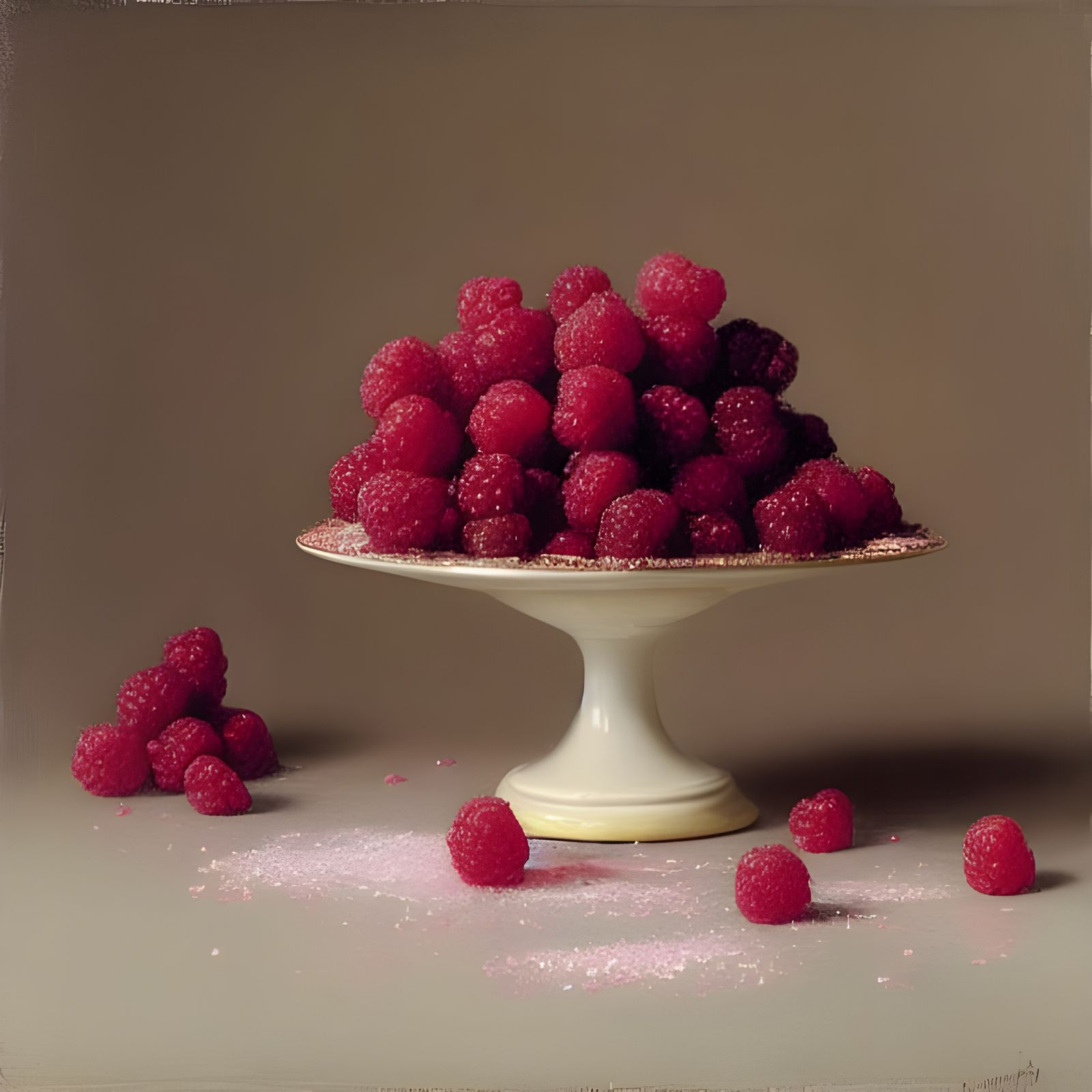 Raspberries and Cream Still Life in Glass