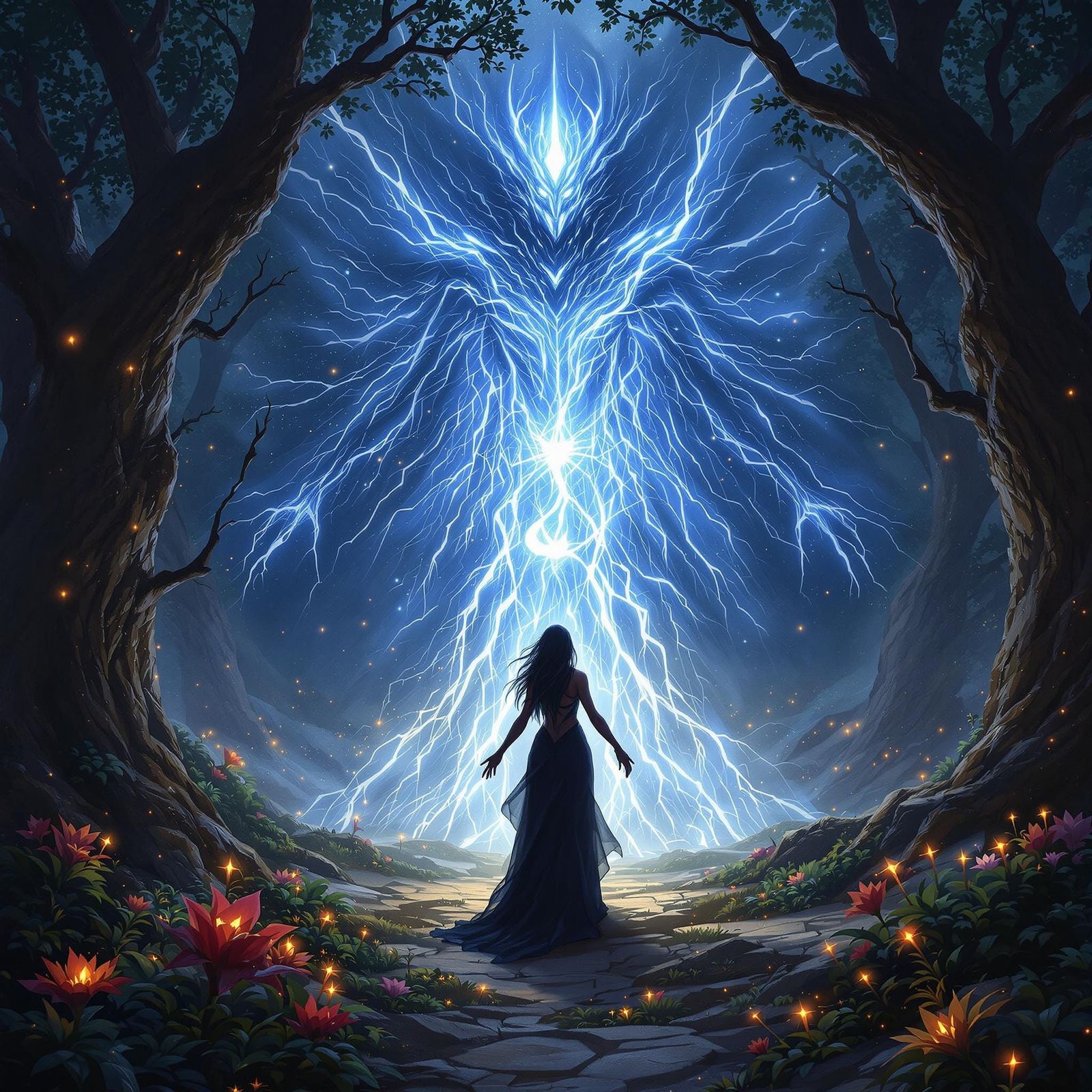 Sorceress Summons Spectral Guardian in Ethereal Grove