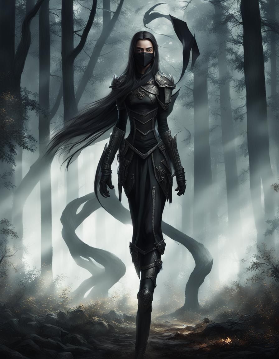 Ninja Girl in Dark Forest: Fantasy Portrait