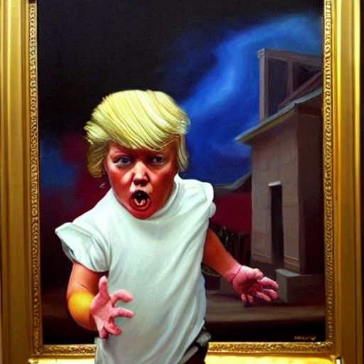 Angry Man Chasing Girl, Oil Painting