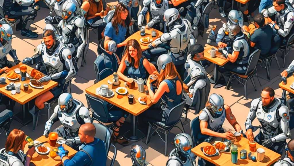 Cyberpunk Cyborgs Dine in Future Denver