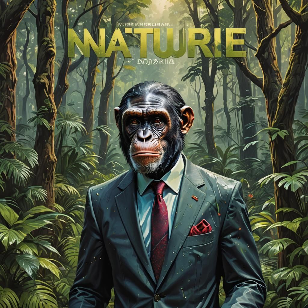 Chimpanzee in Suit on Nature Magazine Cover
