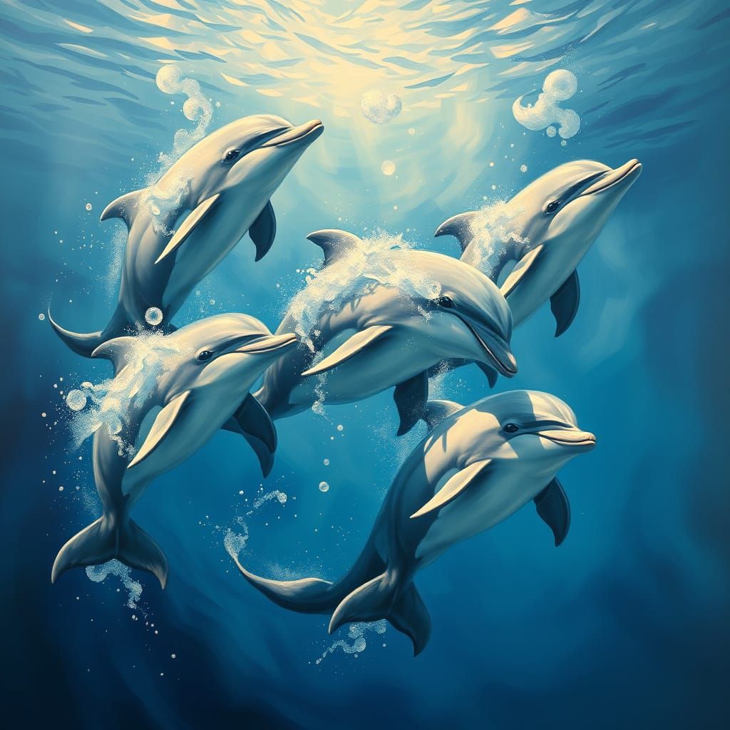 Joyful Dolphins in Vibrant Oceanic Scene
