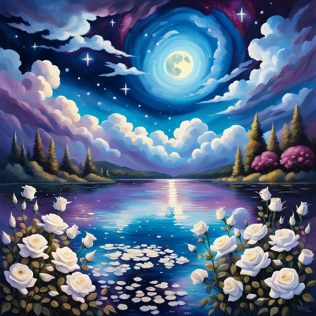 Glowing Lake Dreamscape in Vibrant Oil Painting Style