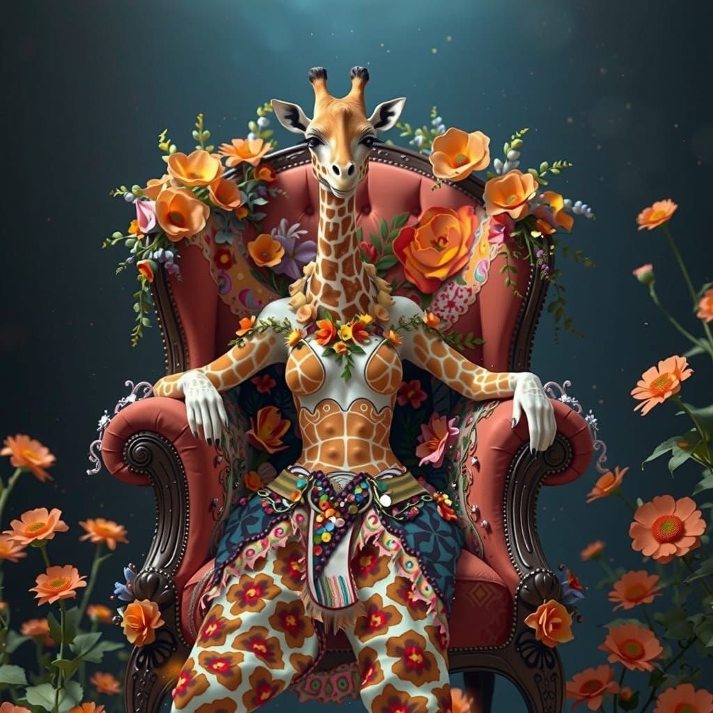 Glittering Giraffe in Armchair: Expressionist Art Deco