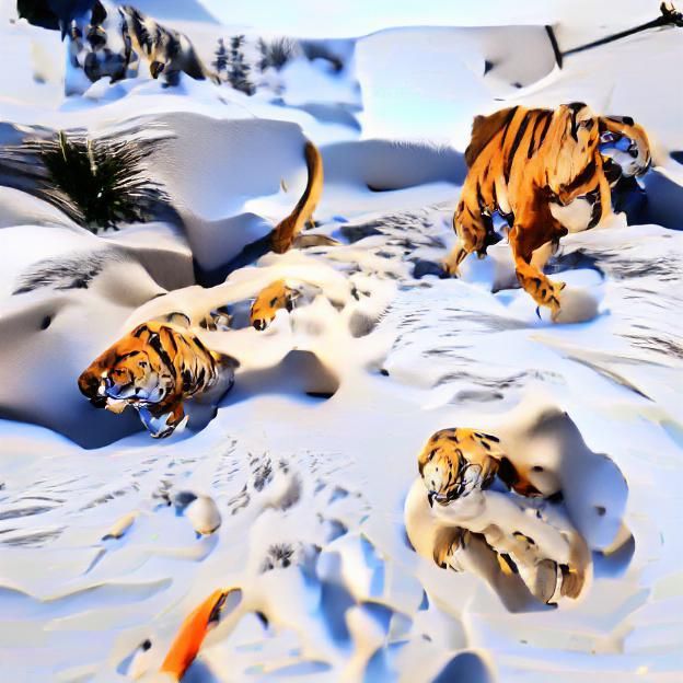 Sabertooth Tiger Hunting in Snow, 8K 3D Render