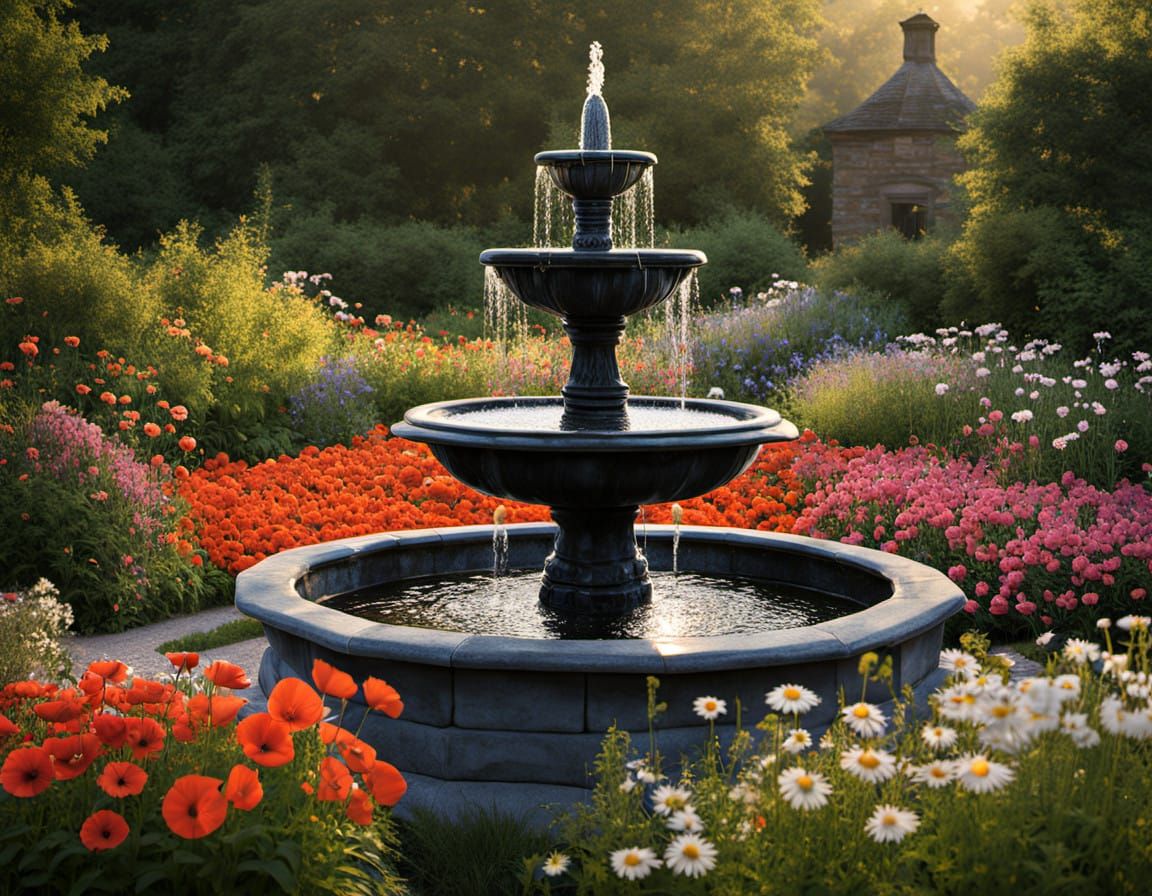 Serene Garden Oasis in Vibrant Bloom