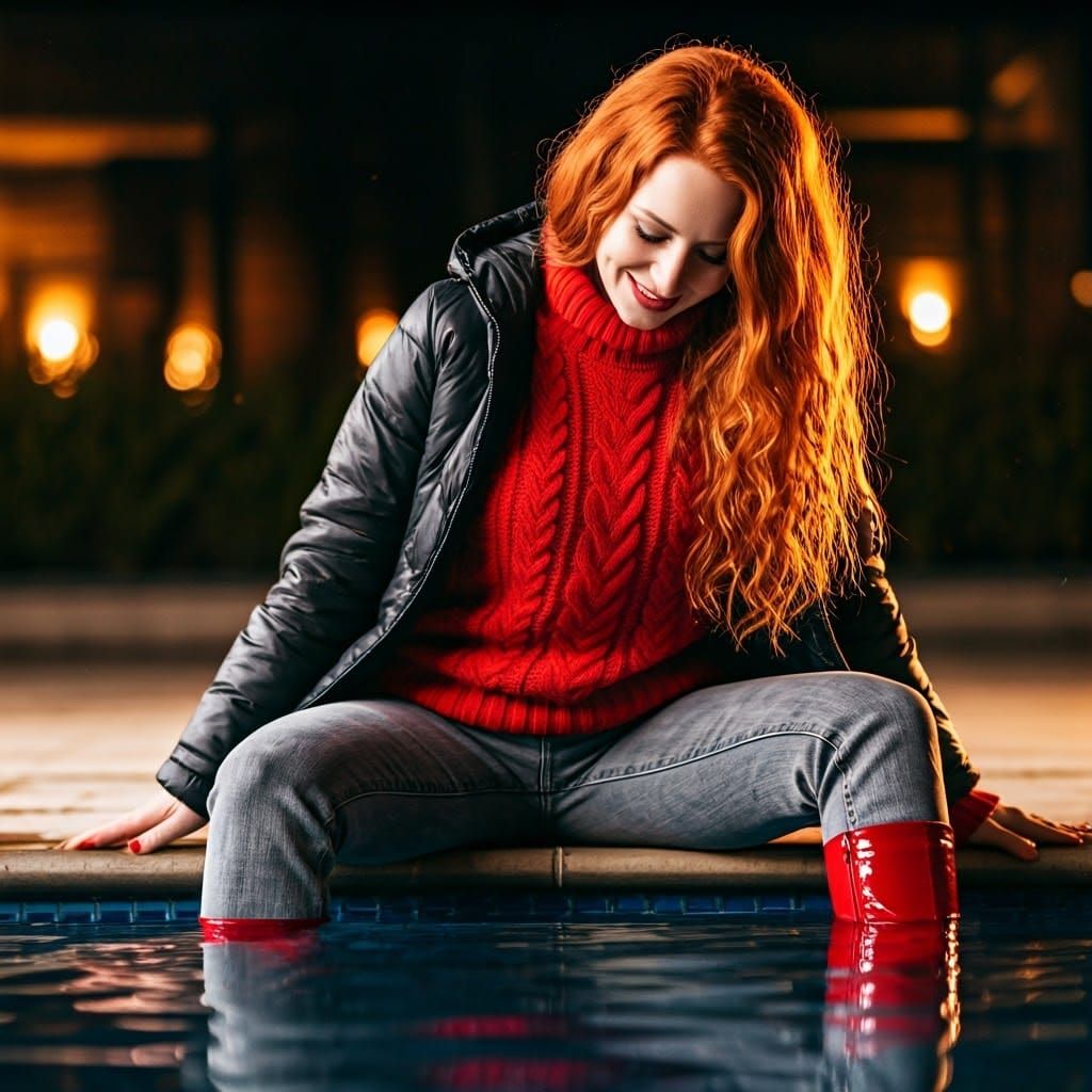 WomanLost in Thought Below Winter Starry Night Sky