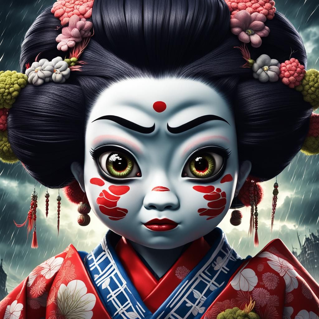 Aggressive Maiko Ogre with Lycoris Radiata, Dark Fantasy Art