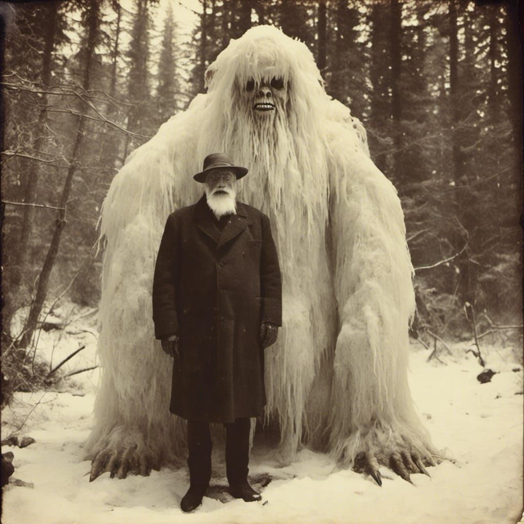 Snow Yeti and Old Man in Vintage Style
