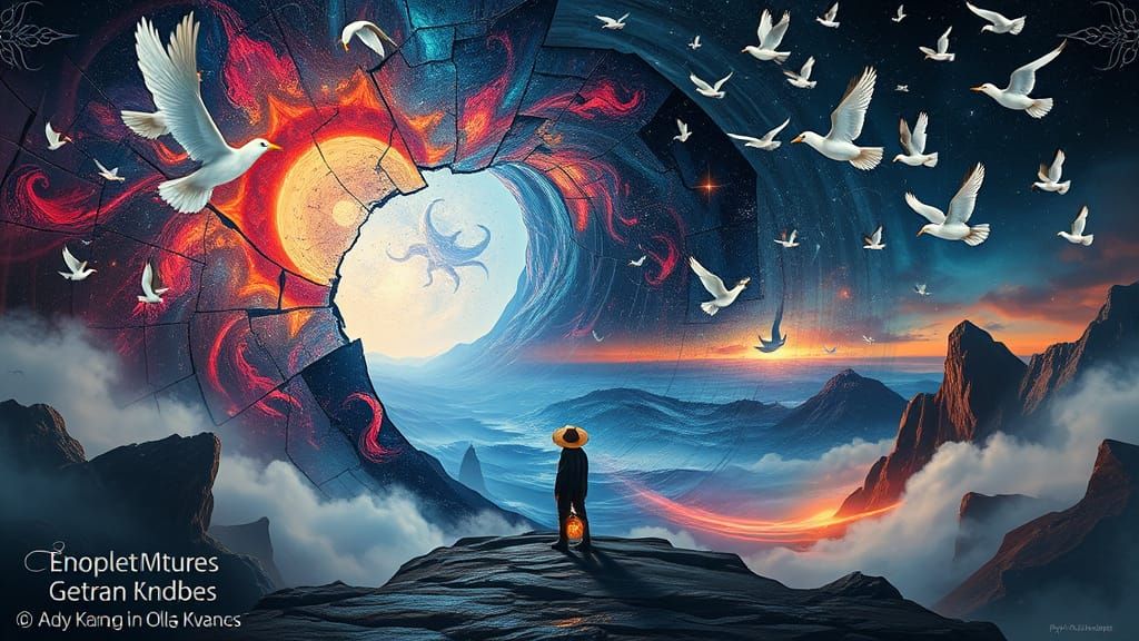 Surreal Dreamlike Collage with Mythological Creatures