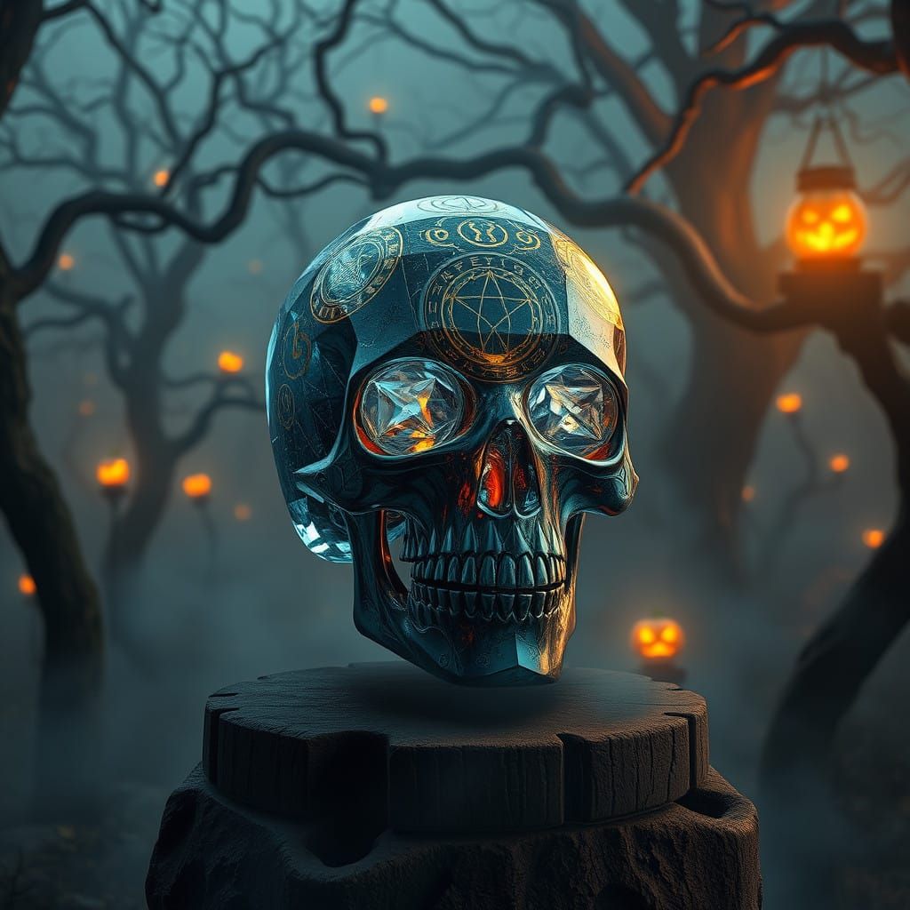 Ethereal Crystal Skull in Ancient Forest