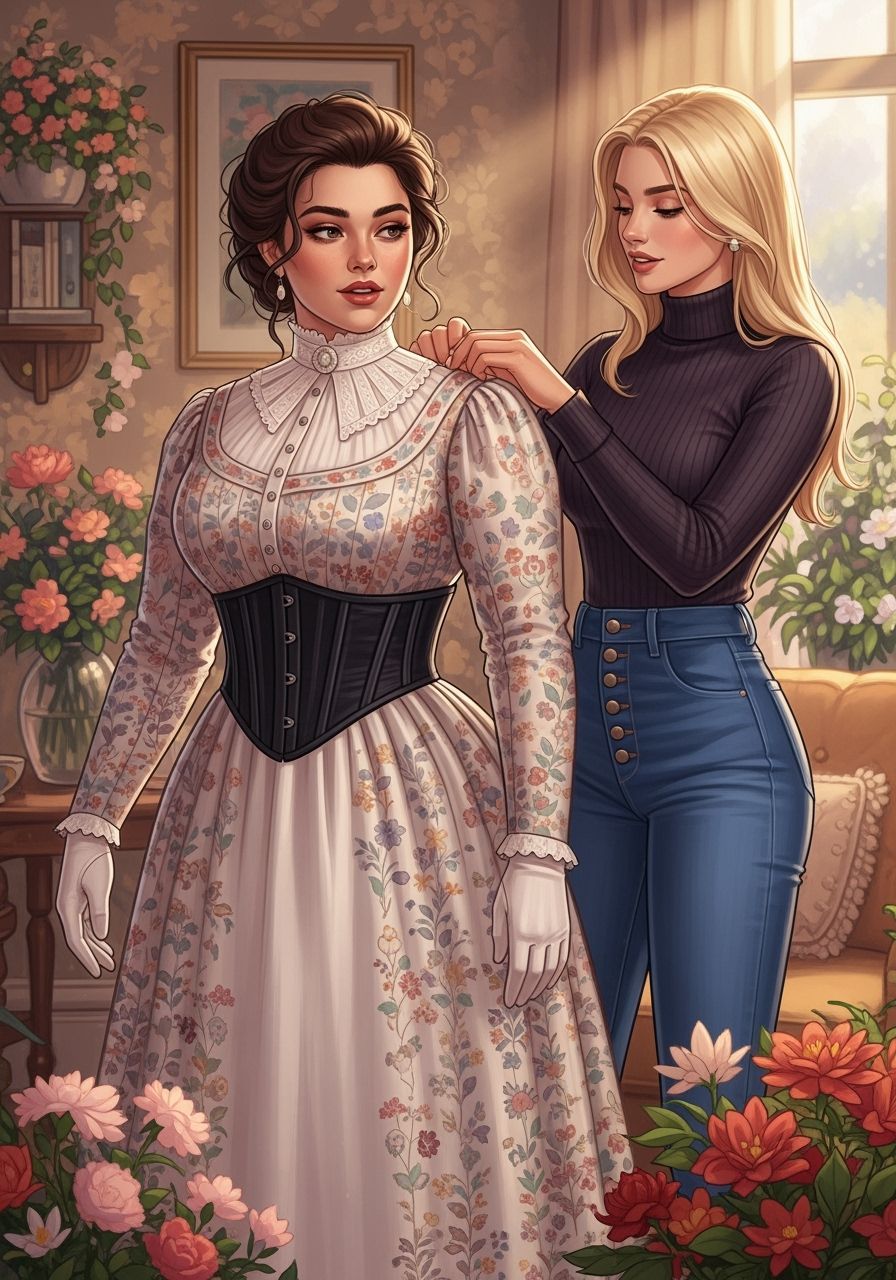 Victorian Era Dressing Scene in Impressionist Style