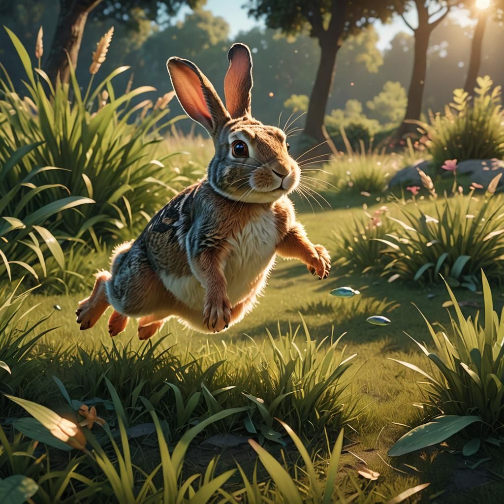 Rabbit and Frog Leap in Golden Hour Glow