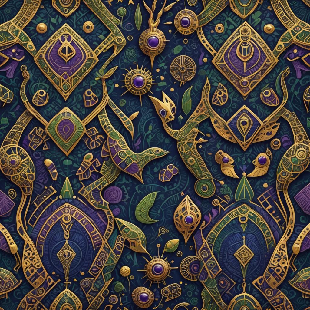 Vibrant African Geometric Textile Digital Art