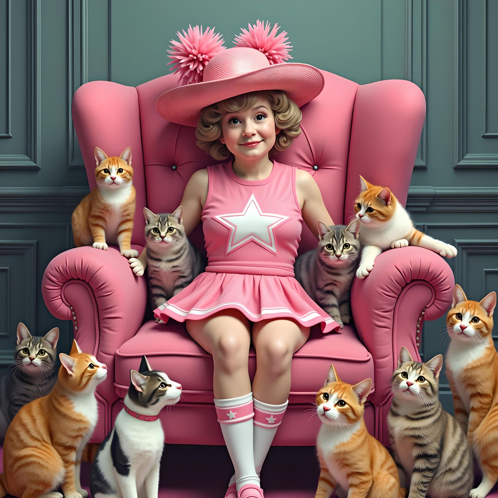 Cowgirl Surrounded by Cats: Pink Digital Art