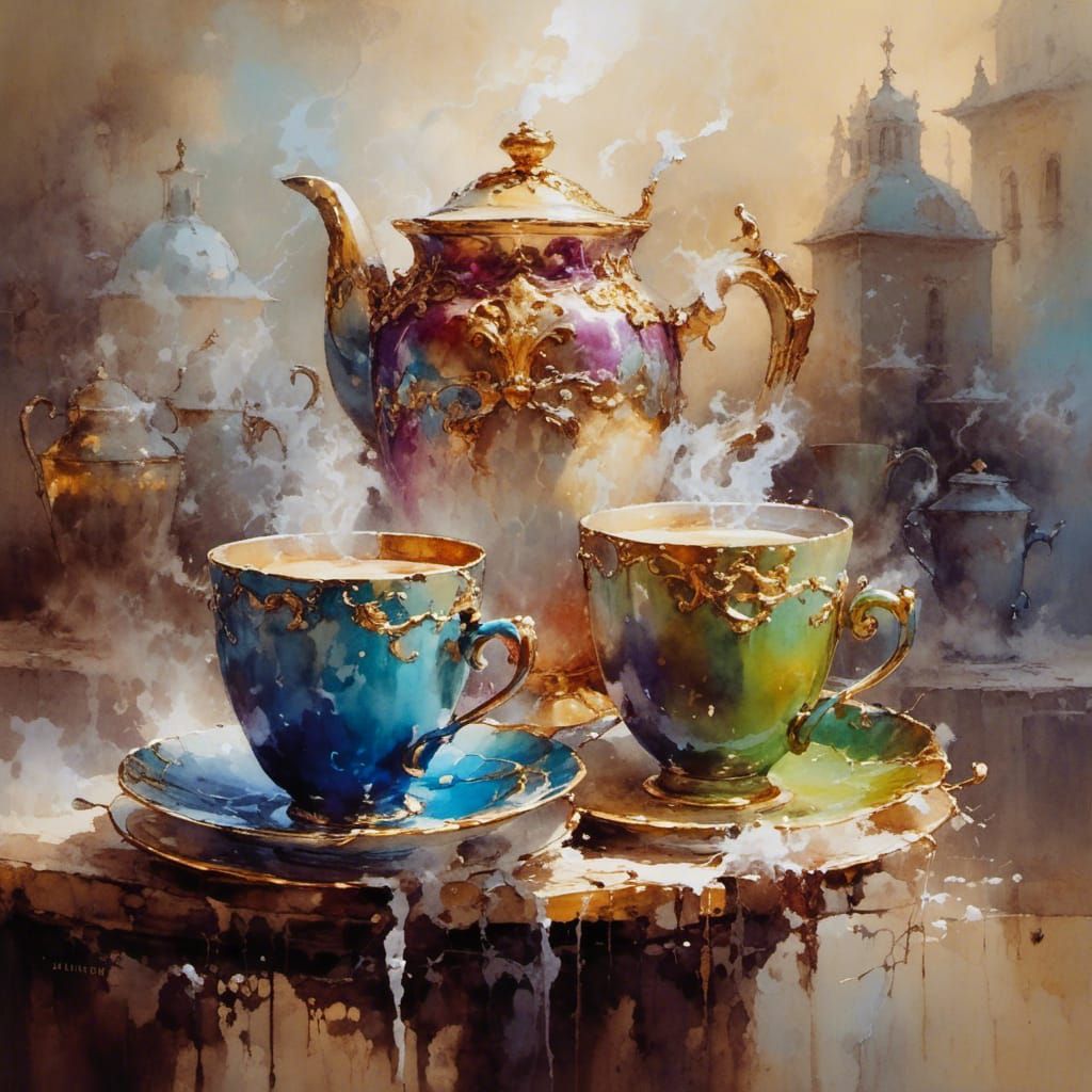 Coffee Cup in Watercolor Style by Pino Daeni