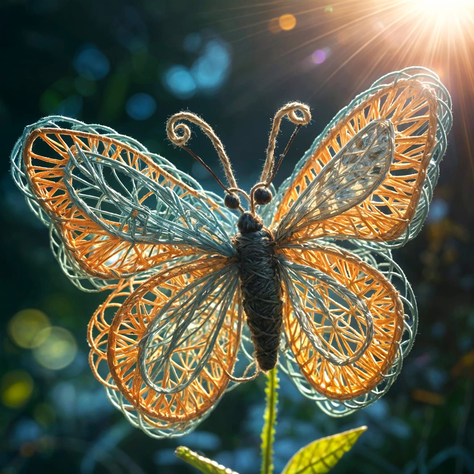String Butterfly on Flower with Lens Flare