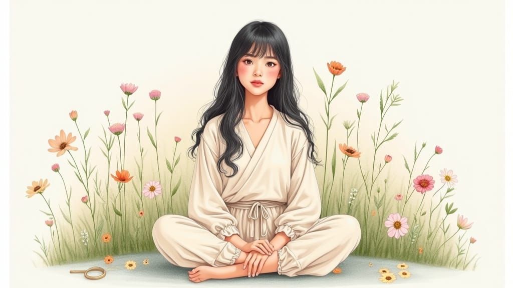 Gentle Soul in Tranquil Scene, Watercolour and Pencil Art