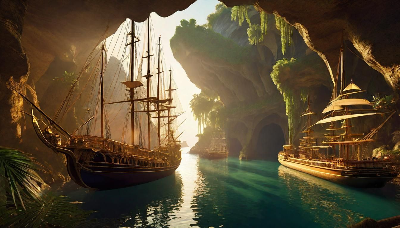 Tropical Marina in Cave: Art Nouveau Steampunk Photograph