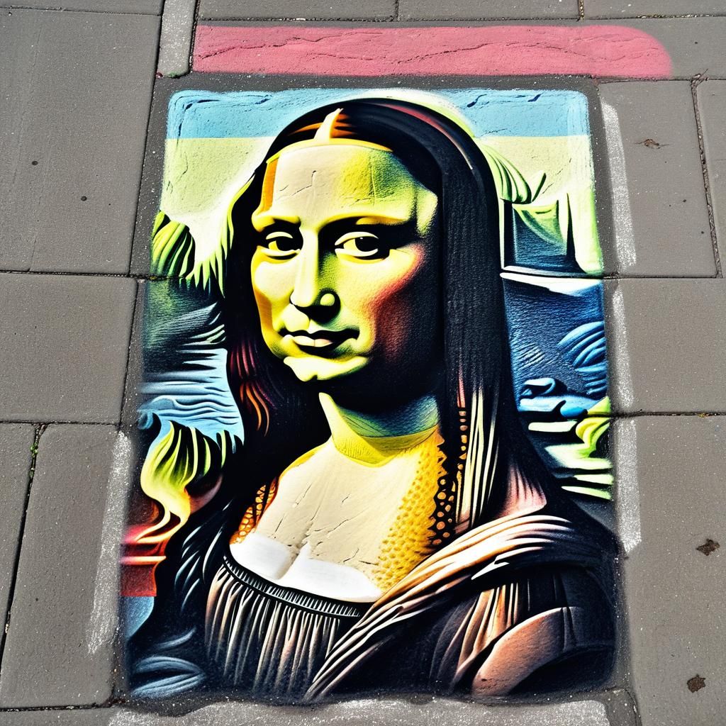 Mona Lisa as Surreal Street Chalk Art
