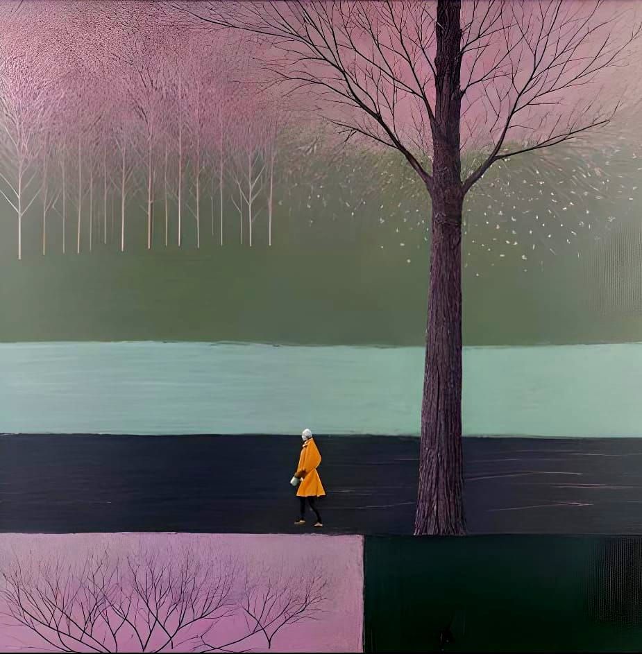 Person Walking Dog in Impasto Oil Paint