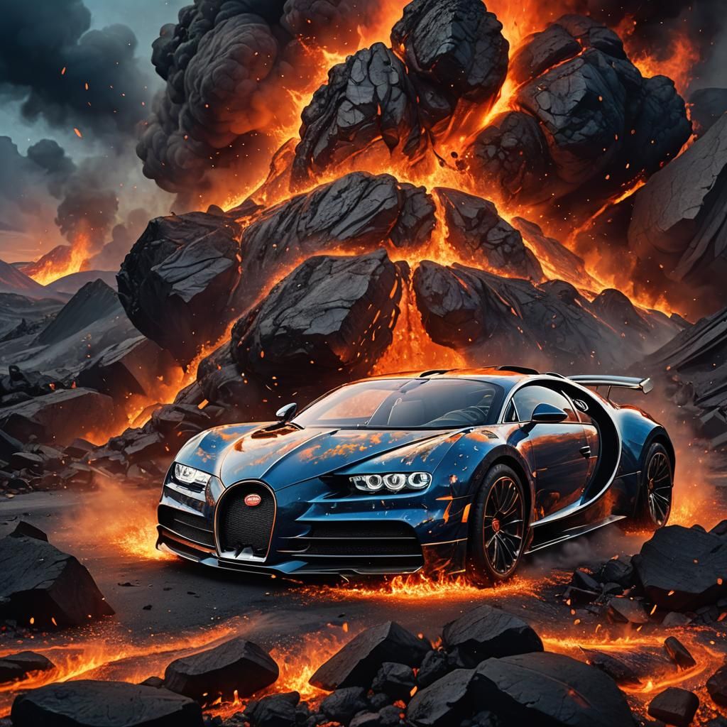 Bugatti Erupts from Volcano: Surreal Digital Art