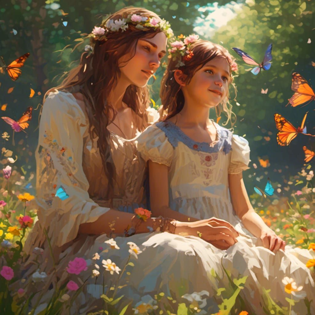 Hyperreal Portrait: Mother and Daughter in Field