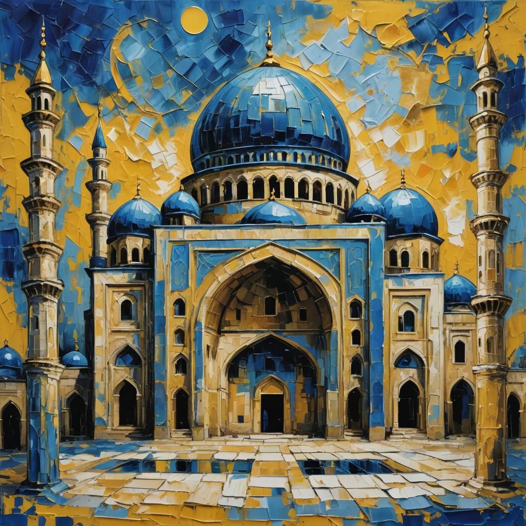 Majestic Mosque Displays Portrait in Neo-Expressionism Style