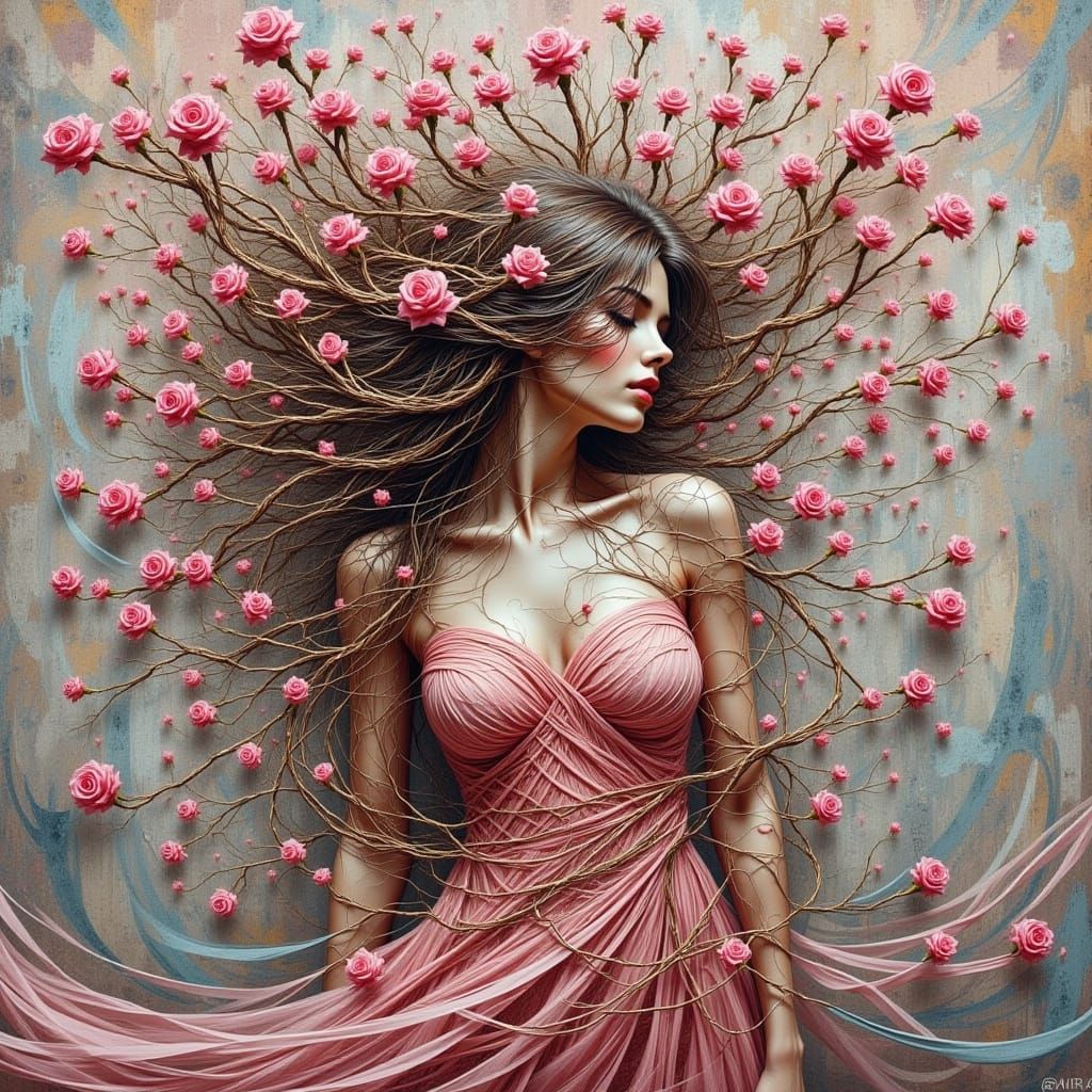 Hyper-Detailed Oil Painting of a Woman Surrounded by Twisted...