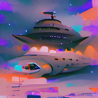 Futuristic Spaceship Soaring Through Colorful Nebula