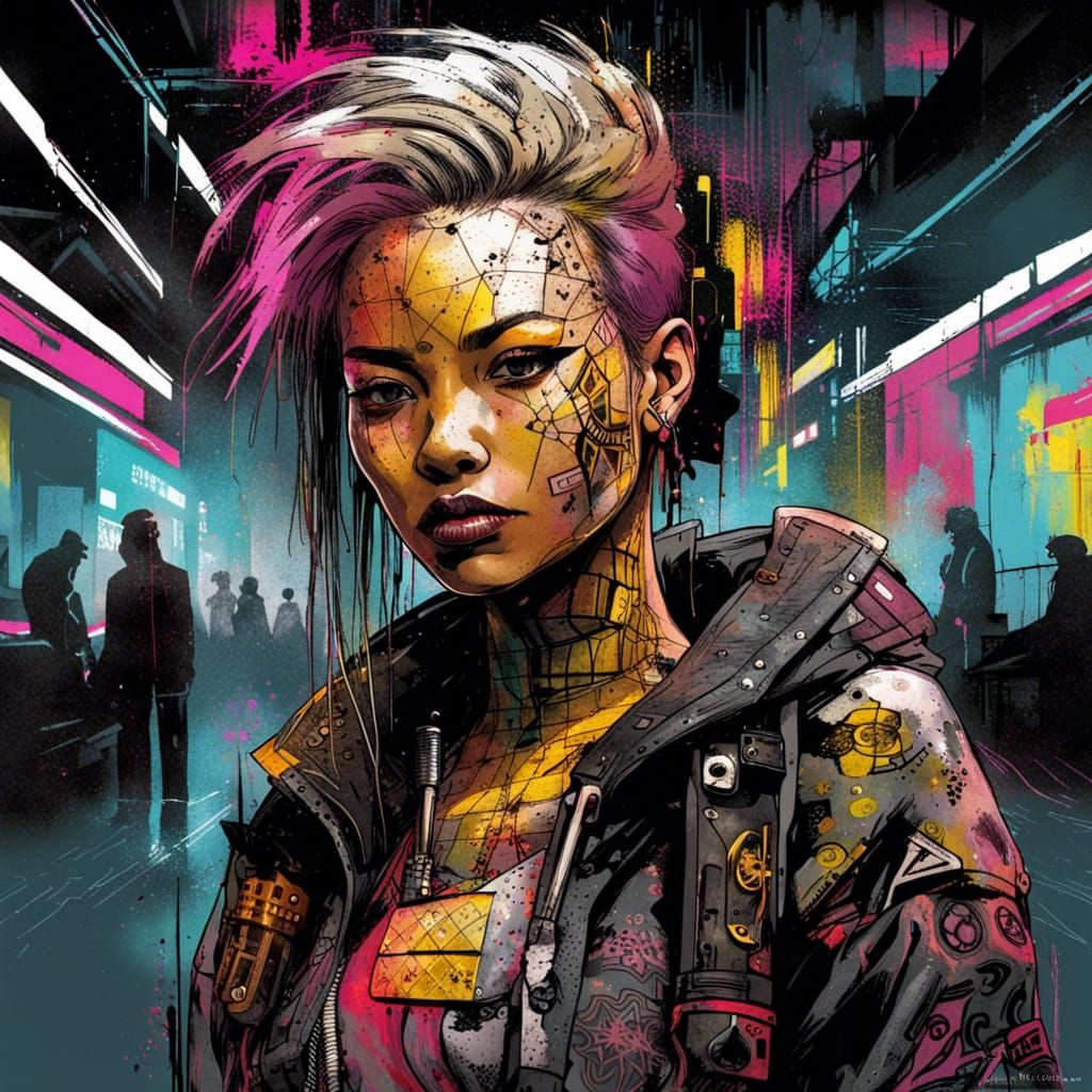 Cyberpunk Street Assassin in Vivid, Hyperdetailed Illustrati...